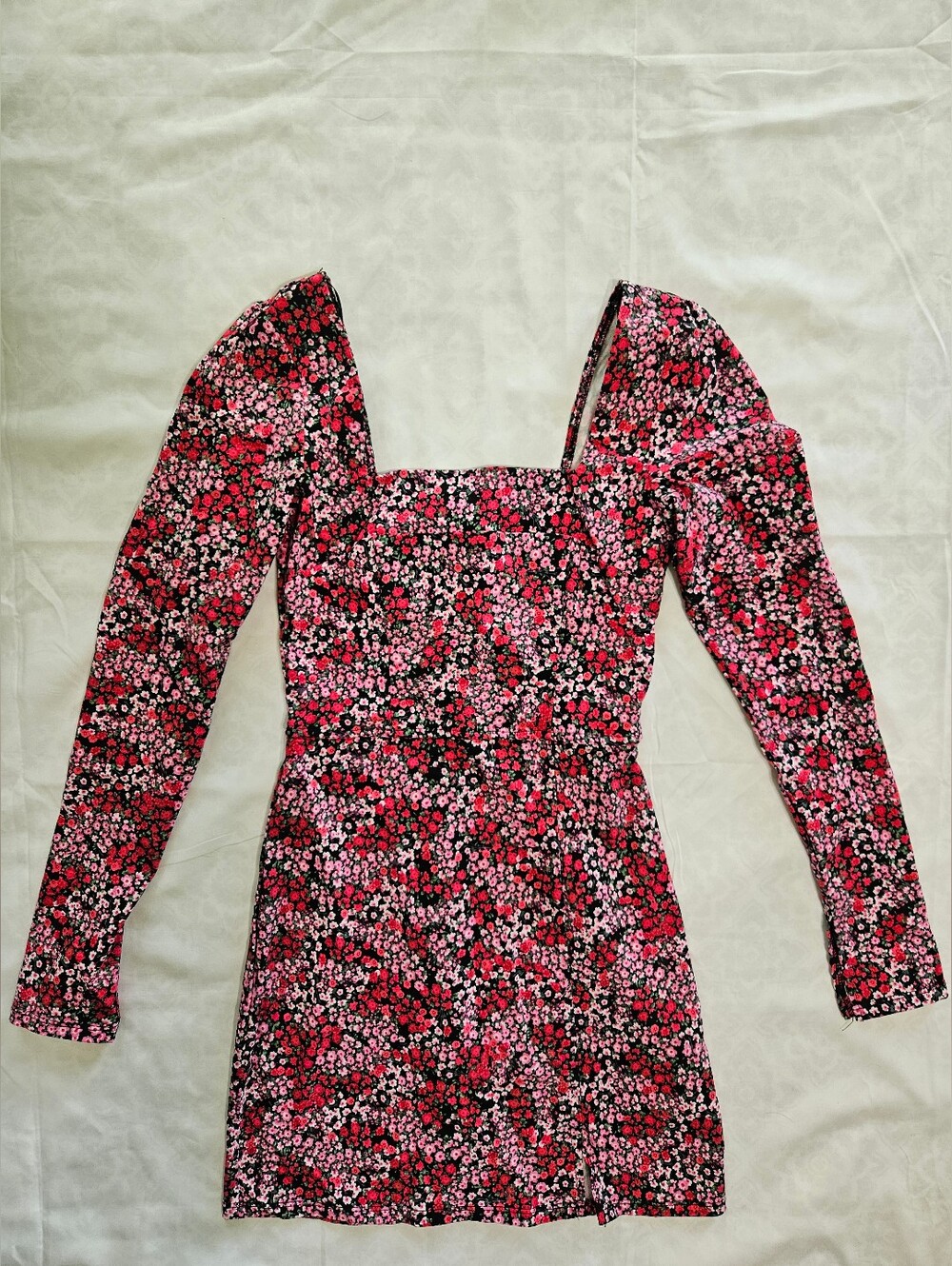 Francescas Womens S Black Pink Angelina Long Sleeve Ditsy Floral Mini Dress
